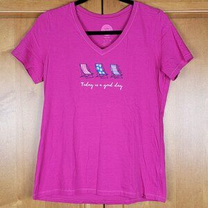 Life Is Good Magenta V-Neck Today is a Good Day Short Sleeve Classic Fit Tee - S